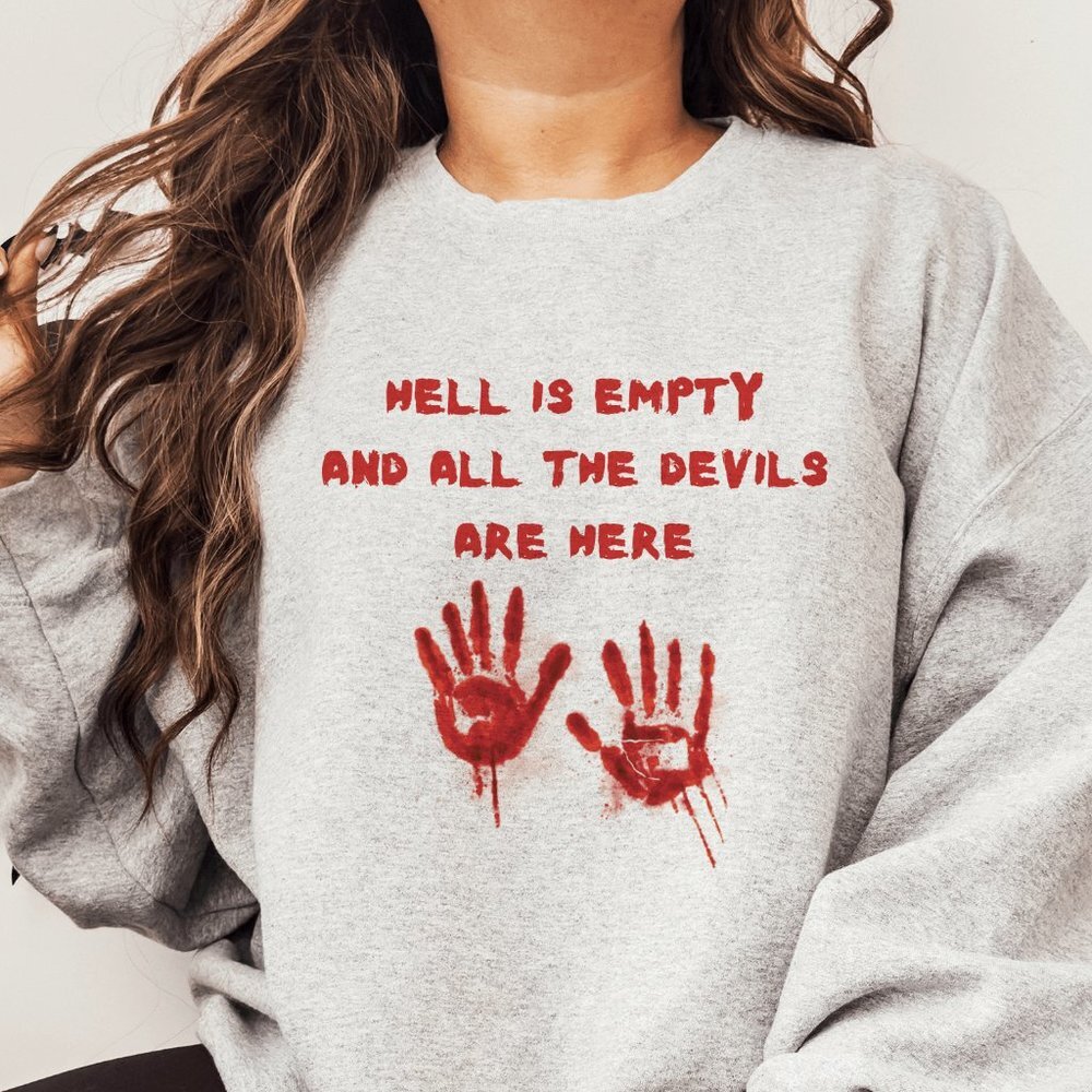 Devils' Descent Blood Handprint Halloween Light Grey Sweatshirt